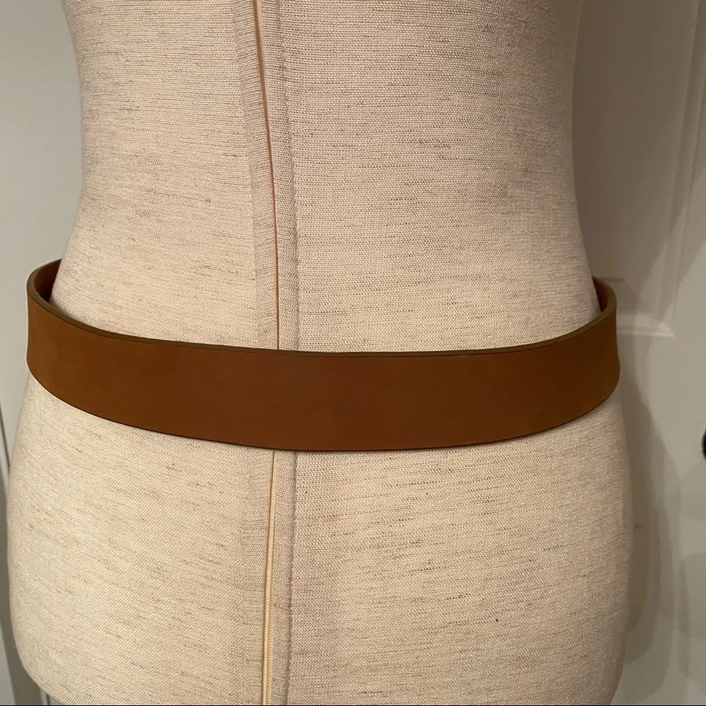 OLGA SANTINI BELT NEW BROWN LEATHER FIRE CIRCLE BUCKLE ADJUSTABLE NWT SIZE L